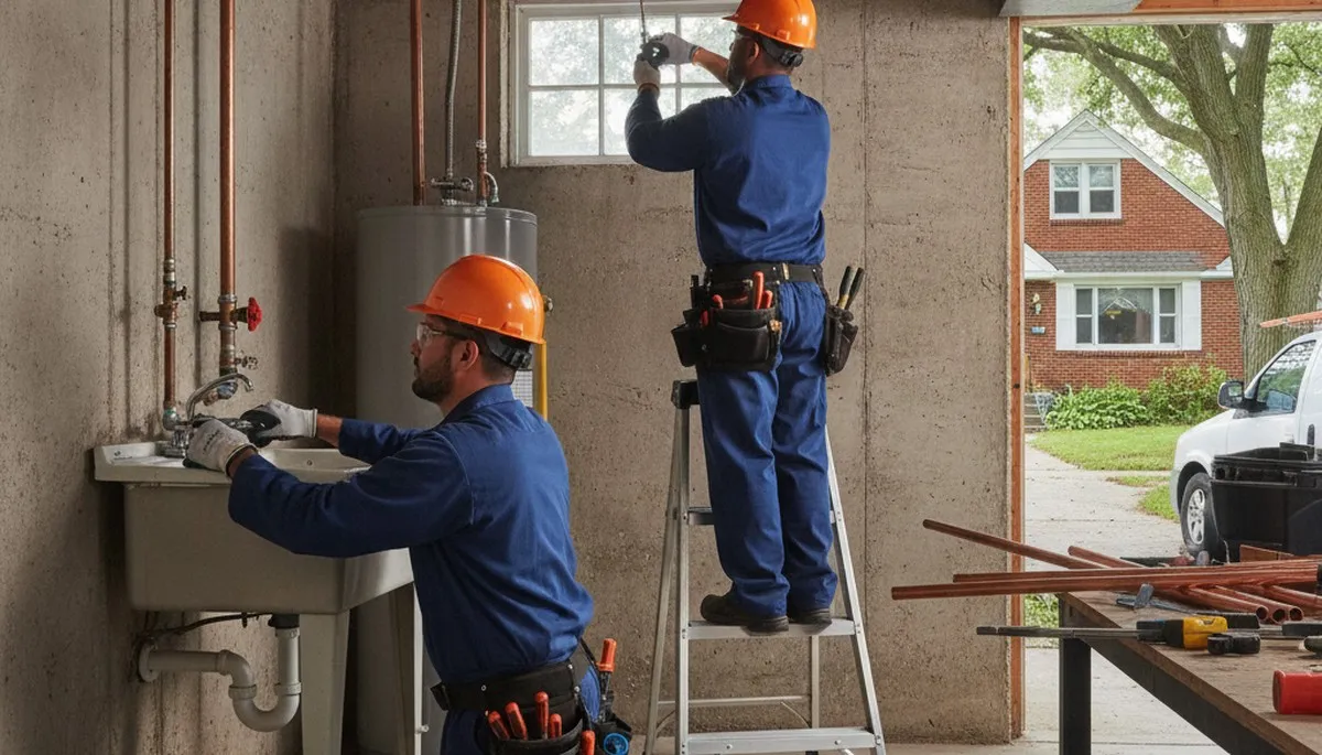Plumber repairing a pipe in Troy, MI for Troy Plumbing and Heating services