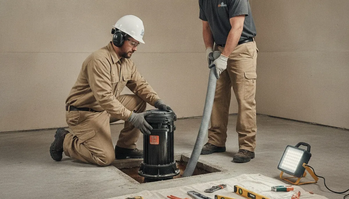 Sump pump installation for Troy, MI home basement flood protection by licensed plumbers